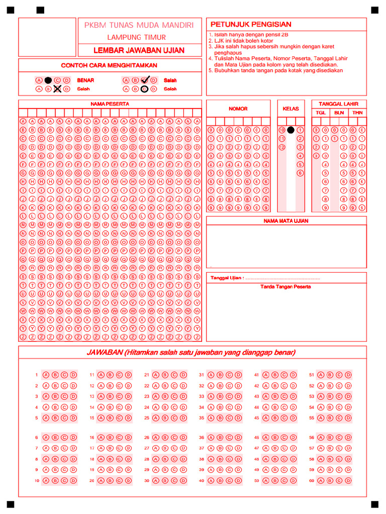 Contoh LJK Ujian PDF