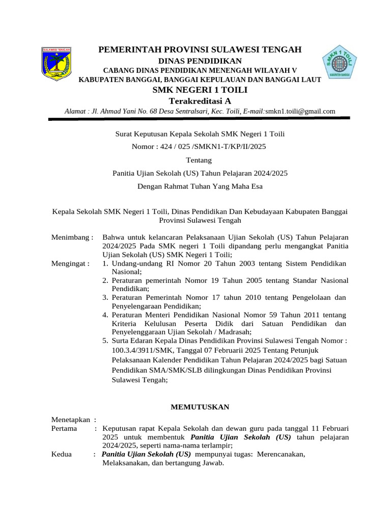 Panitia Ujian Sekolah SMK Toili 2024 2025 PDF