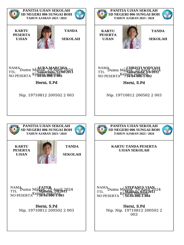 Kartu Ujian Sekolah SD Negeri 006 PDF