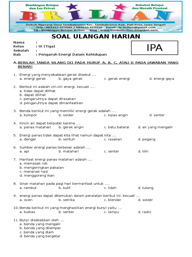 Soal Ipa Kelas 3 Semester 2 - Piffle me Soal Ipa Kelas 3 Semester 2 - Piffle me
