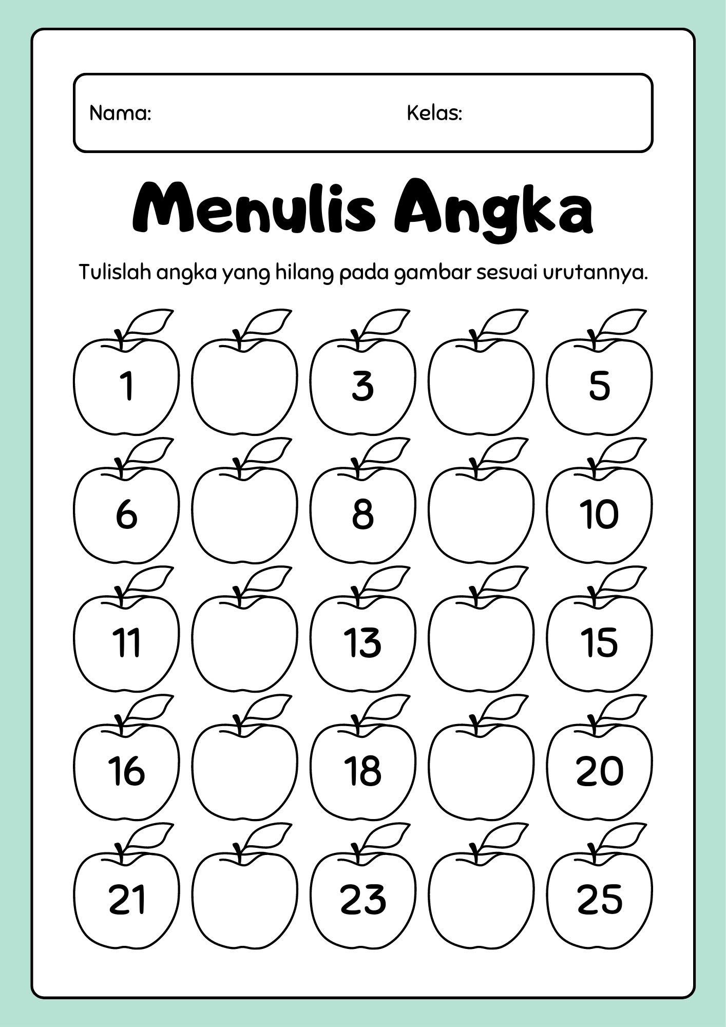 Worksheet Menulis Angka 1-10