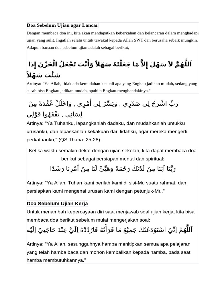 Doa Sebelum Ujian Agar Lancar PDF
