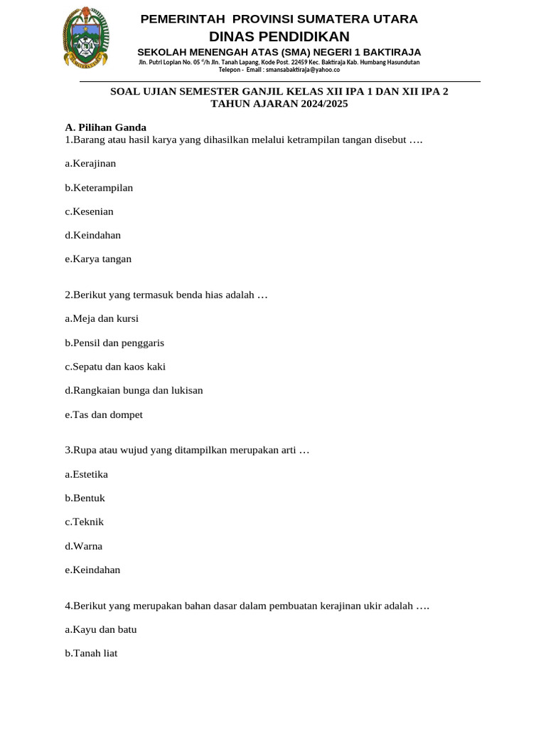 Soal Ujian Kerajinan Kelas XII IPA PDF