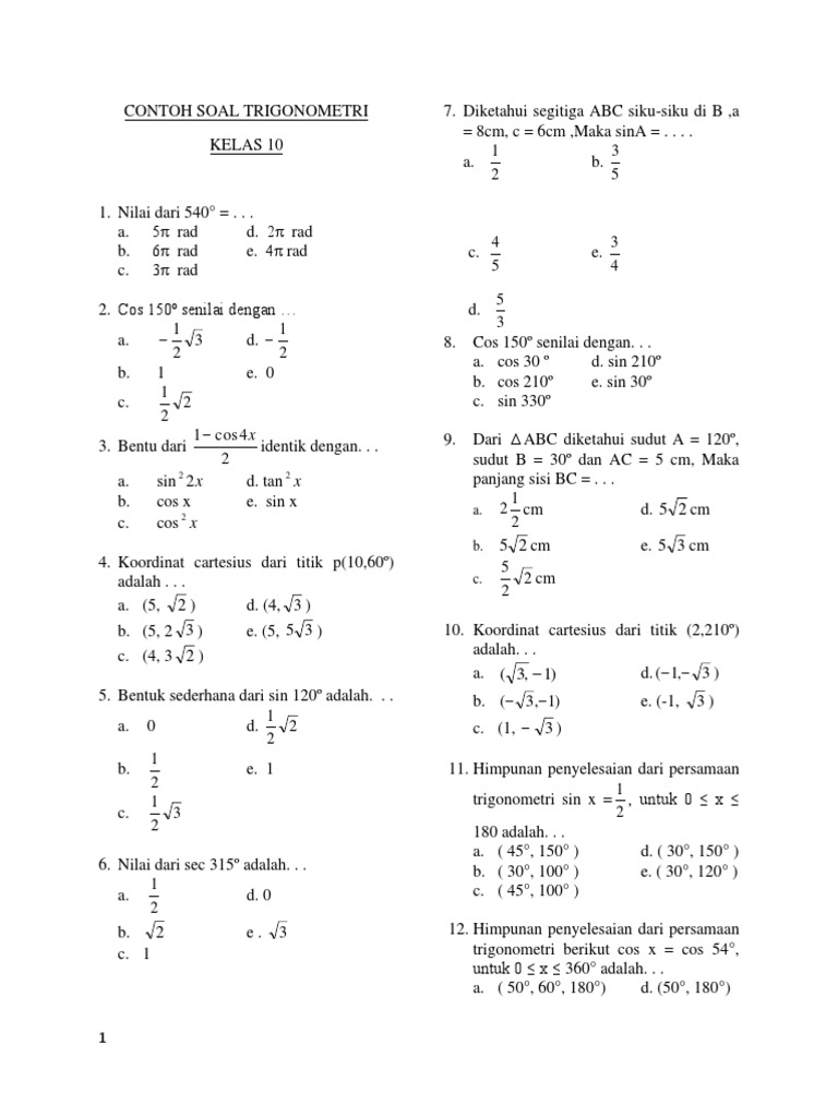 25 Contoh Soal Matematika Kelas 10 Semester 2 Tentang Trigonometri Beserta Pembahasan Lengkapnya