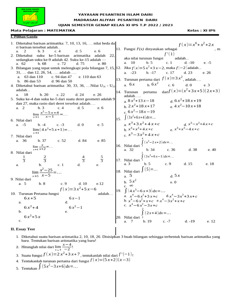 7 Contoh Soal Matematika Kelas 11 IPS Semester 2 yang Wajib Tahu Sebelum Ujian Besok