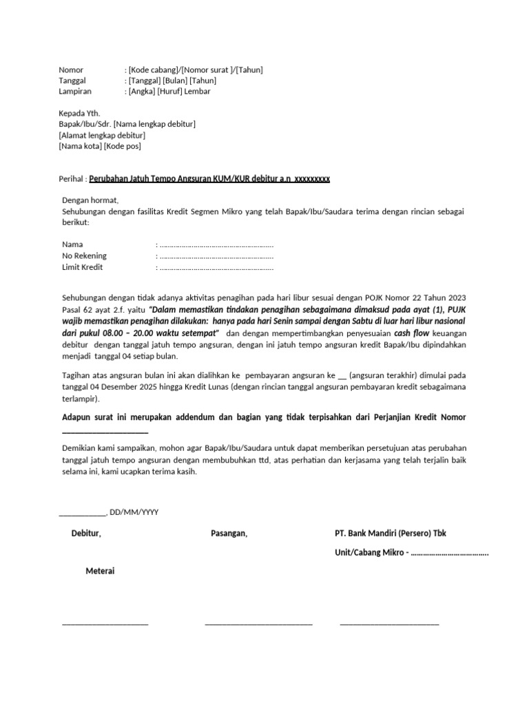 7 Langkah Membuat Surat Permohonan Perubahan Tanggal Jatuh Tempo MS Word Efektif 2026