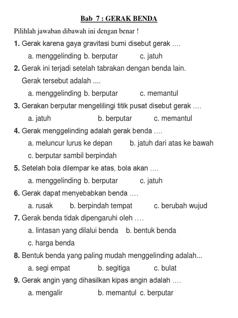 7 contoh soal gerak benda kelas 3 sd semester 2 yang sering muncul di OMI IPAS MI 2026