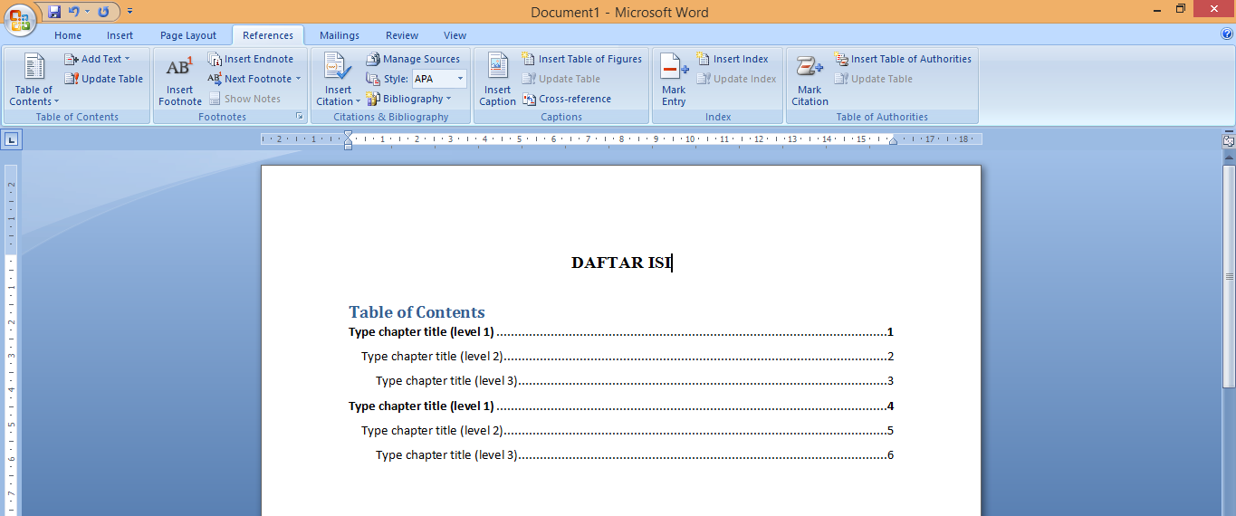 Cara Membuat Daftar Isi di Microsoft Word 2007 TUTORIALKU