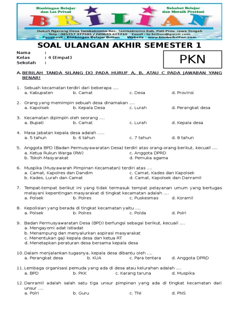 Terbukti! 5 Contoh Soal Isian Singkat PKN Kelas 4 SD Semester 1 yang Bikin Nilai Naik