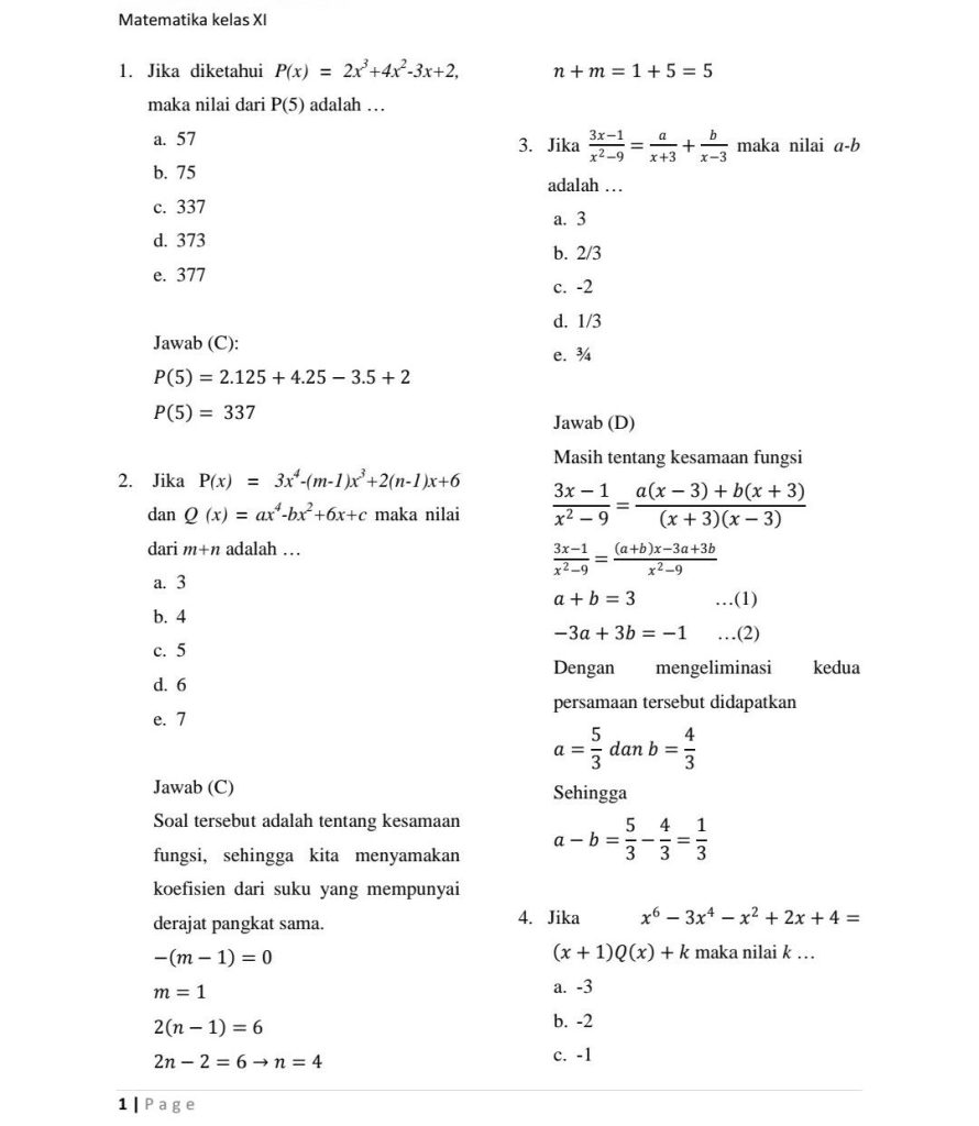 contoh soal matematika kelas 11 semester 1dan 2