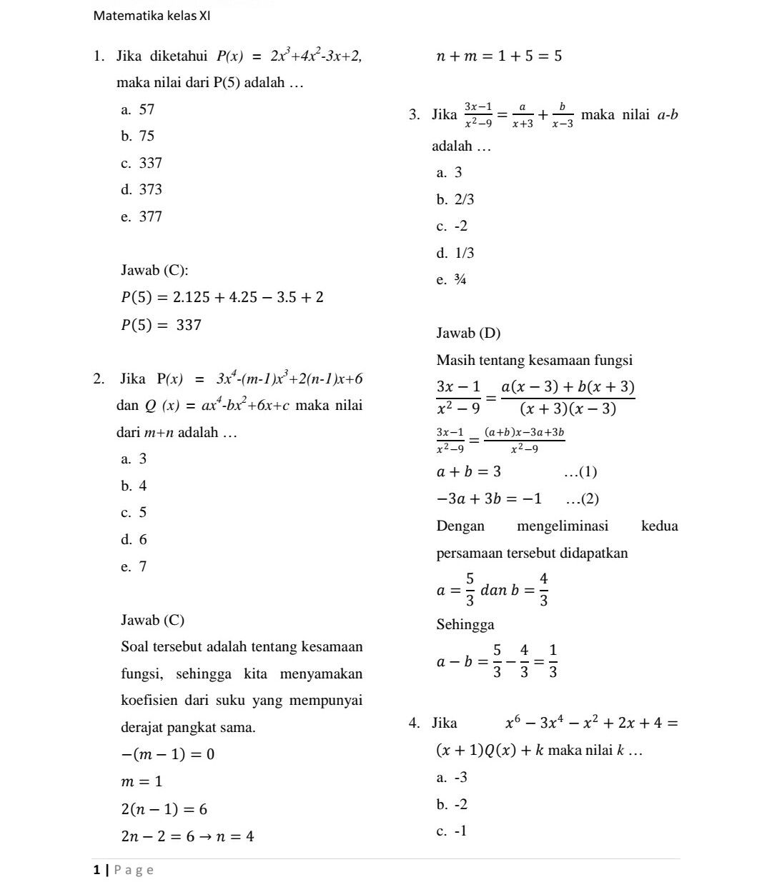 contoh soal matematika kelas 11 semester 1dan 2