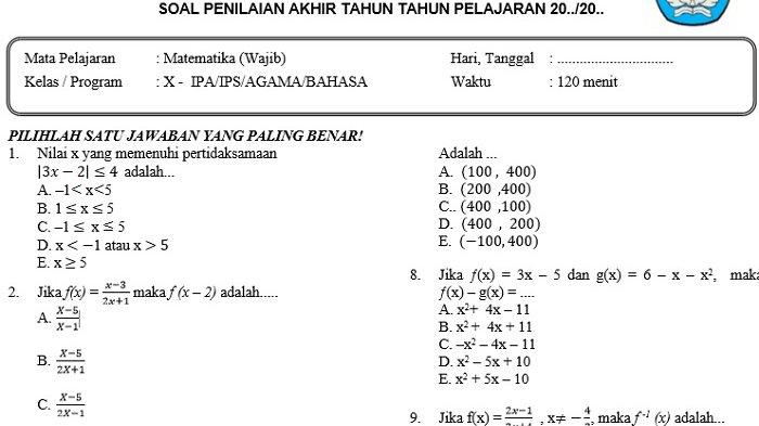 10 Contoh Soal Matematika Kelas 10 Semester 2 dan Penyelesaiannya yang Sering Muncul di Ulangan Akhir