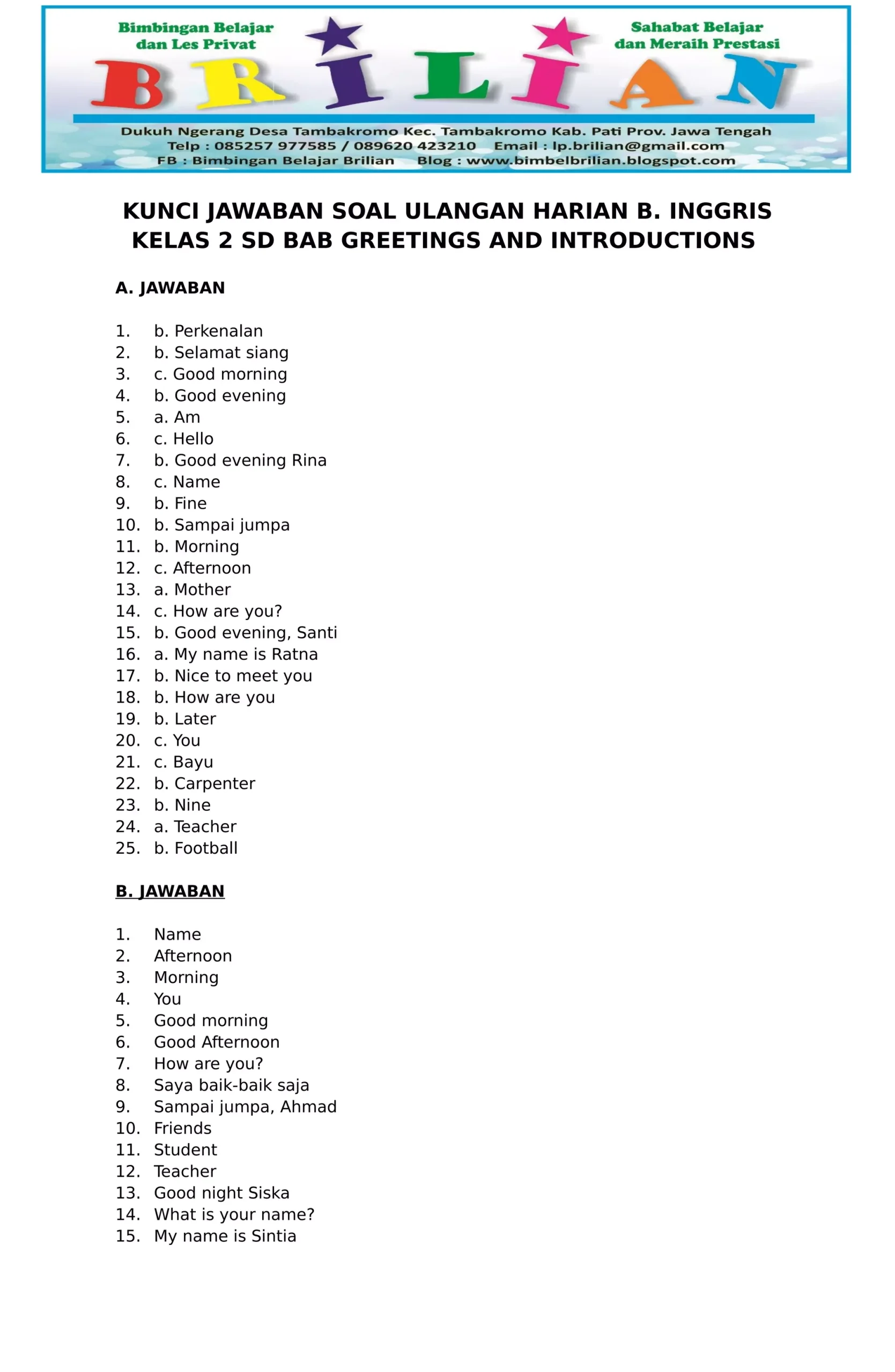 7 Contoh Soal Greeting dan Jawabannya Kelas 2 SD yang Wajib Tahu Sebelum Ujian Tahun 2026