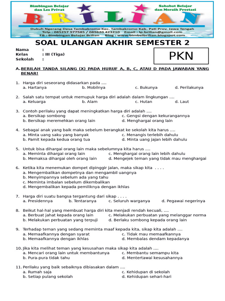 Rahasia Skor Tinggi: Bocoran soal soal ujian semester 2 kelas 3 sd yang Wajib Tahu