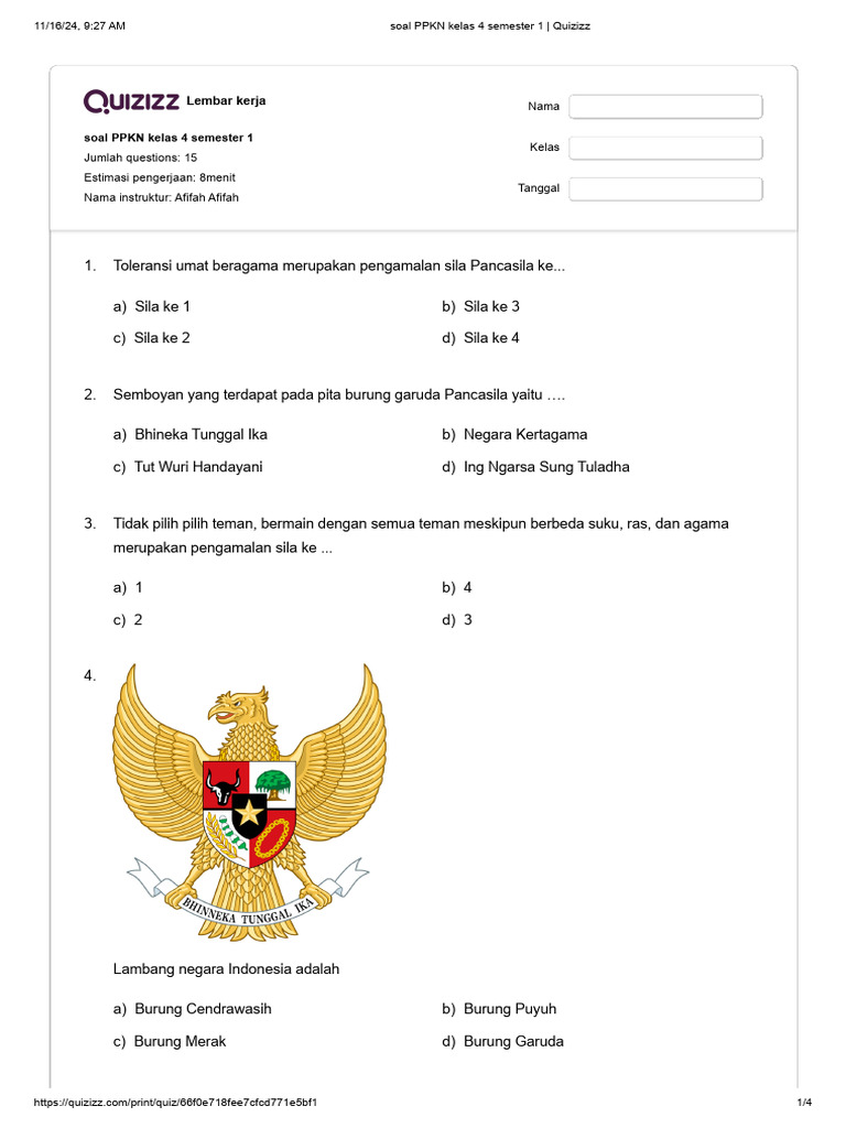 Wajib Tahu Bocoran Soal PKN Tematik Semester 1 Kelas 4 Agar Nilai Ujian Sempurna