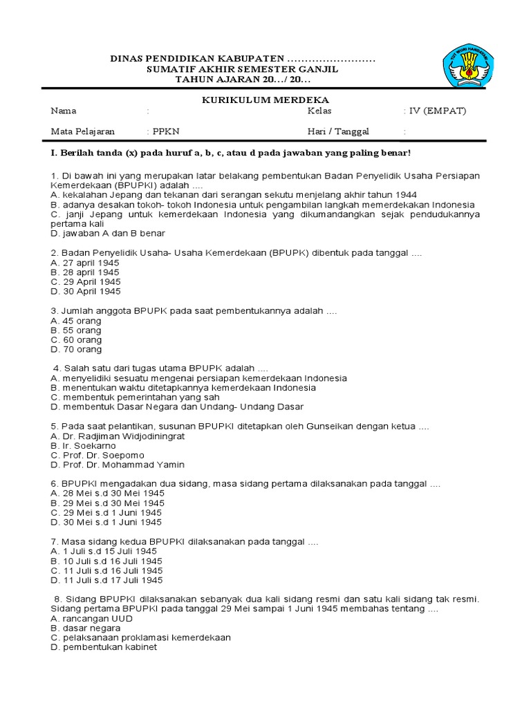 Wajib Tahu Bocoran Soal PKN UAS Kelas 4 Semester 1 Agar Nilai Langsung Meroket